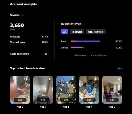 Everest Painting 30 day analytics scheduled Post and Reels.